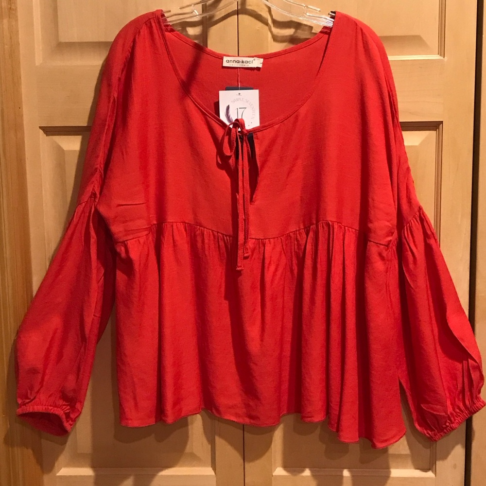 New Anna-Kaci Vibrant Red Women's Blouse